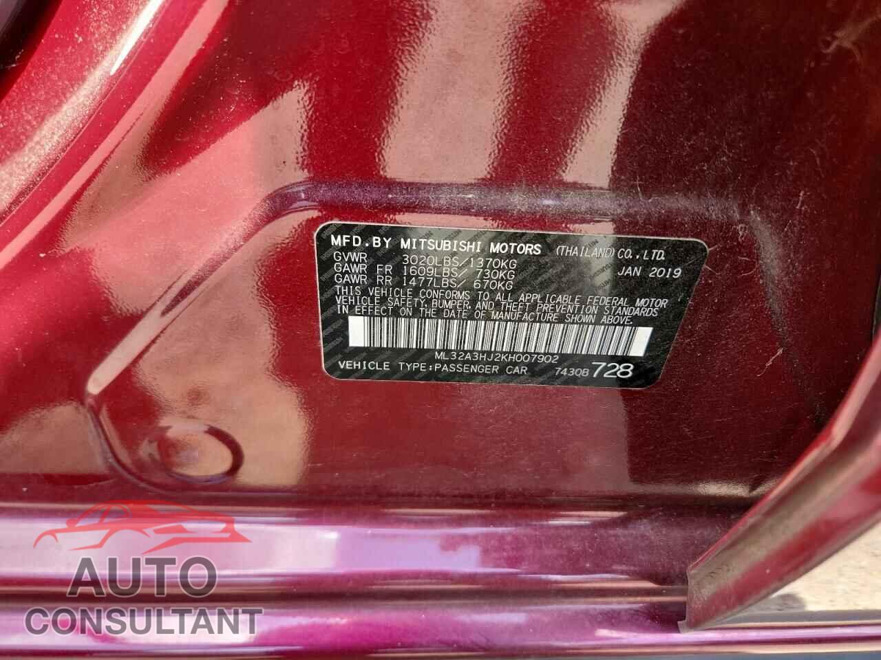 MITSUBISHI MIRAGE 2019 - ML32A3HJ2KH007902