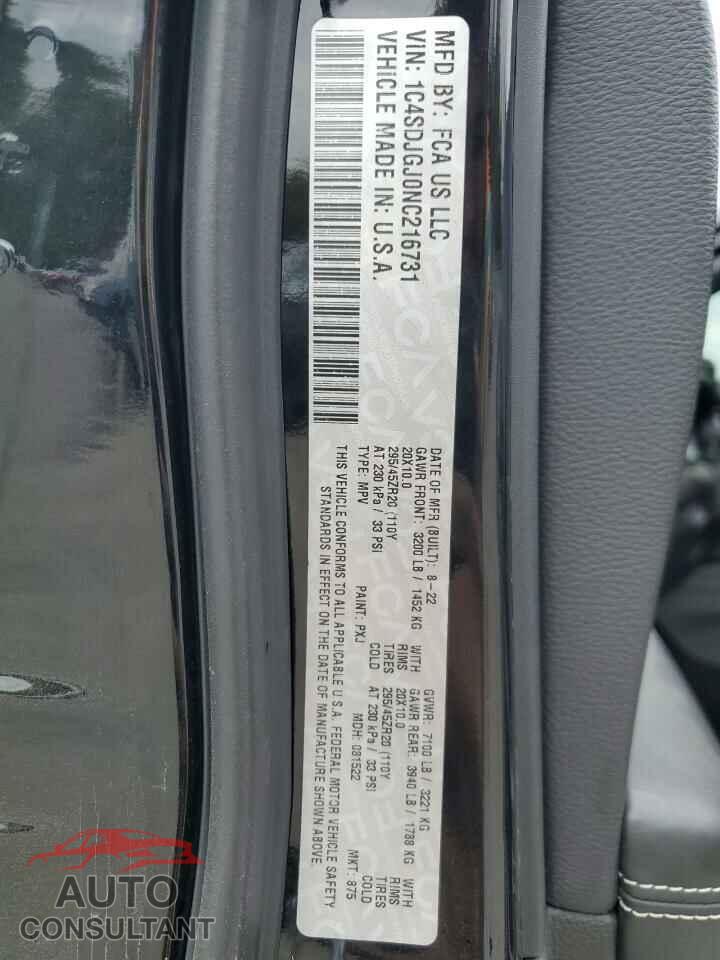 DODGE DURANGO 2022 - 1C4SDJGJ0NC216731