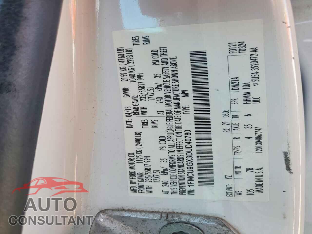 FORD ESCAPE 2013 - 1FMCU9GX3DUD40780