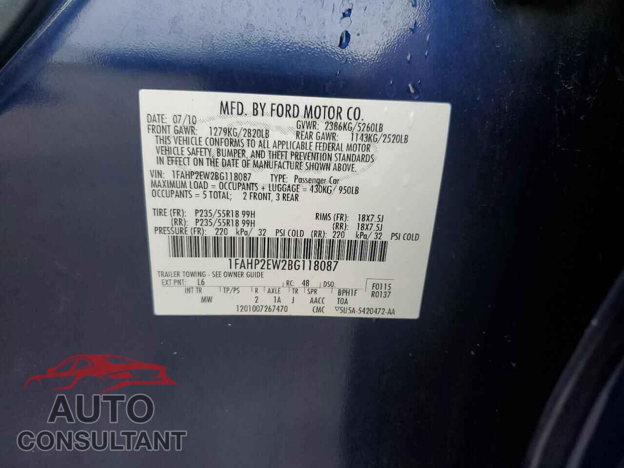 FORD TAURUS 2011 - 1FAHP2EW2BG118087