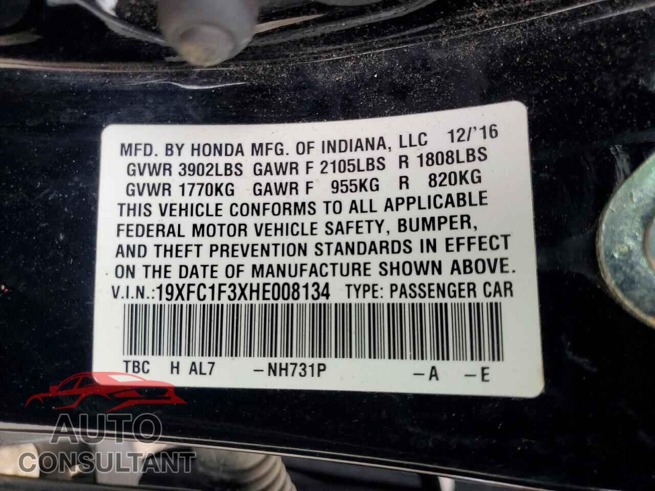 HONDA CIVIC 2017 - 19XFC1F3XHE008134
