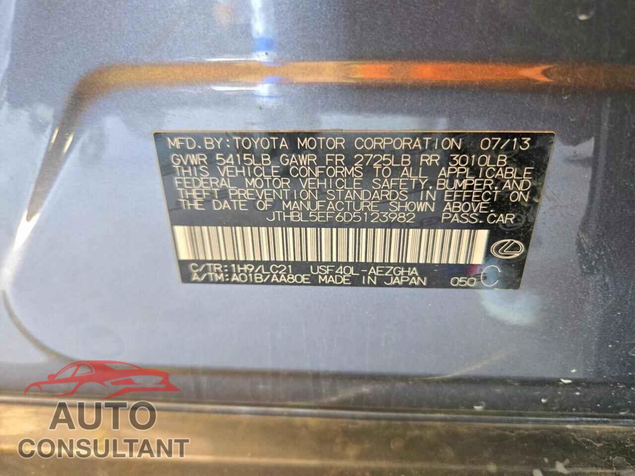 LEXUS LS460 2013 - JTHBL5EF6D5123982