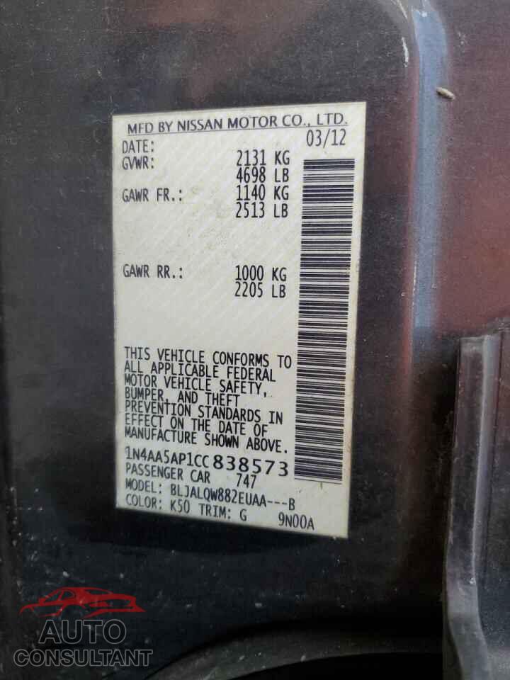 NISSAN MAXIMA 2012 - 1N4AA5AP1CC838573