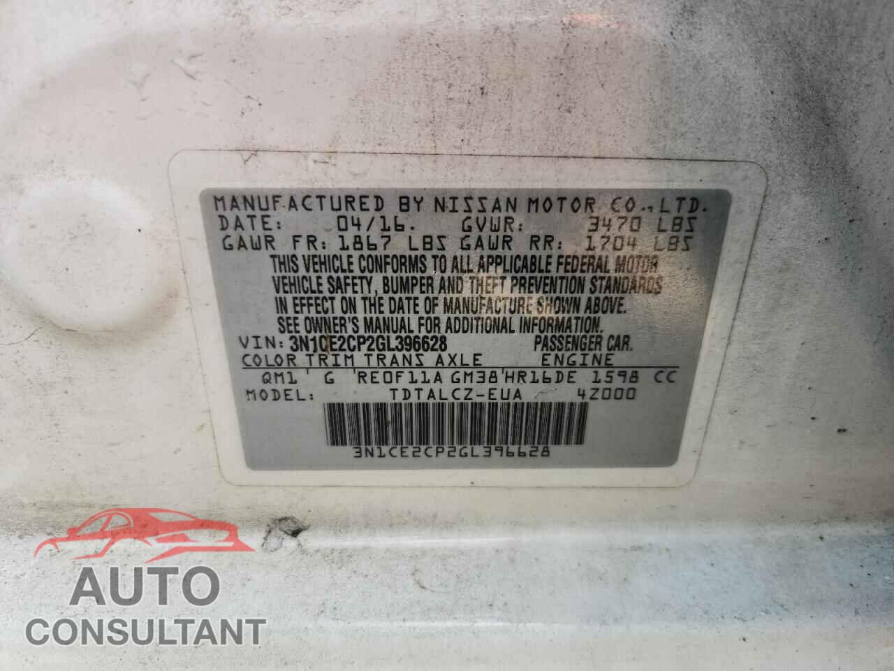 NISSAN VERSA 2016 - 3N1CE2CP2GL396628