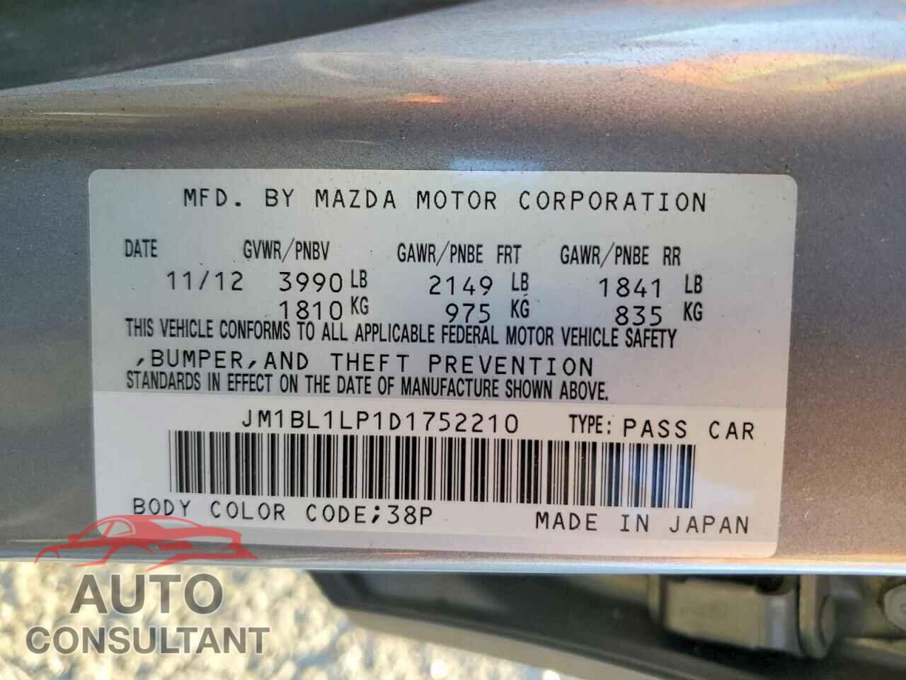 MAZDA 3 2013 - JM1BL1LP1D1752210