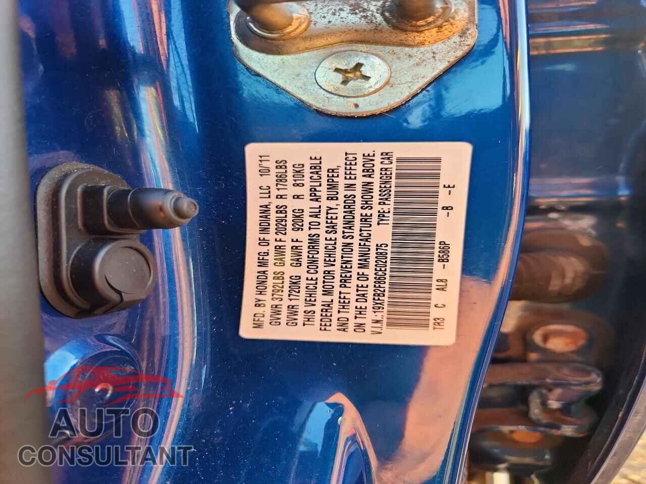 HONDA CIVIC 2012 - 19XFB2F86CE020875