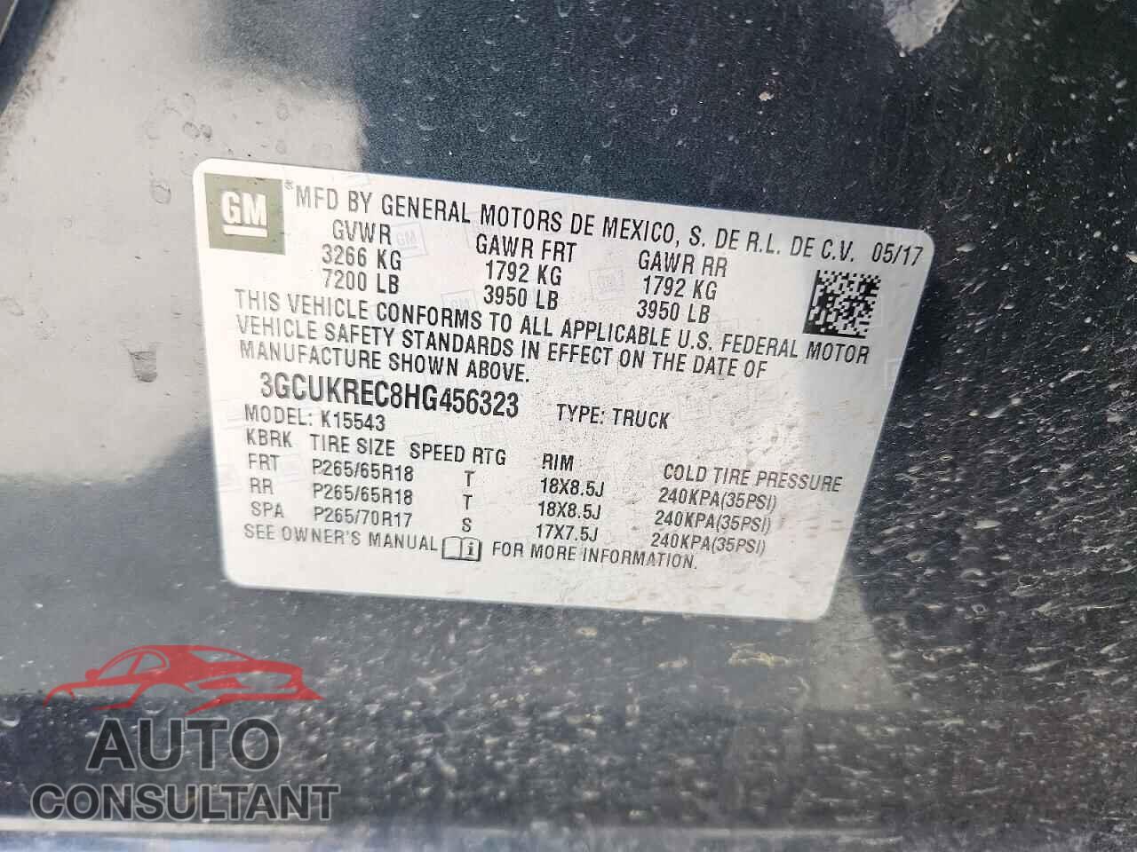 CHEVROLET SILVERADO 2017 - 3GCUKREC8HG456323