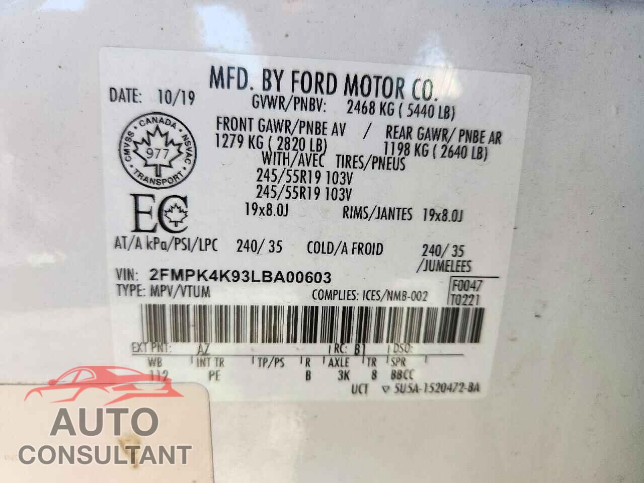 FORD EDGE 2020 - 2FMPK4K93LBA00603