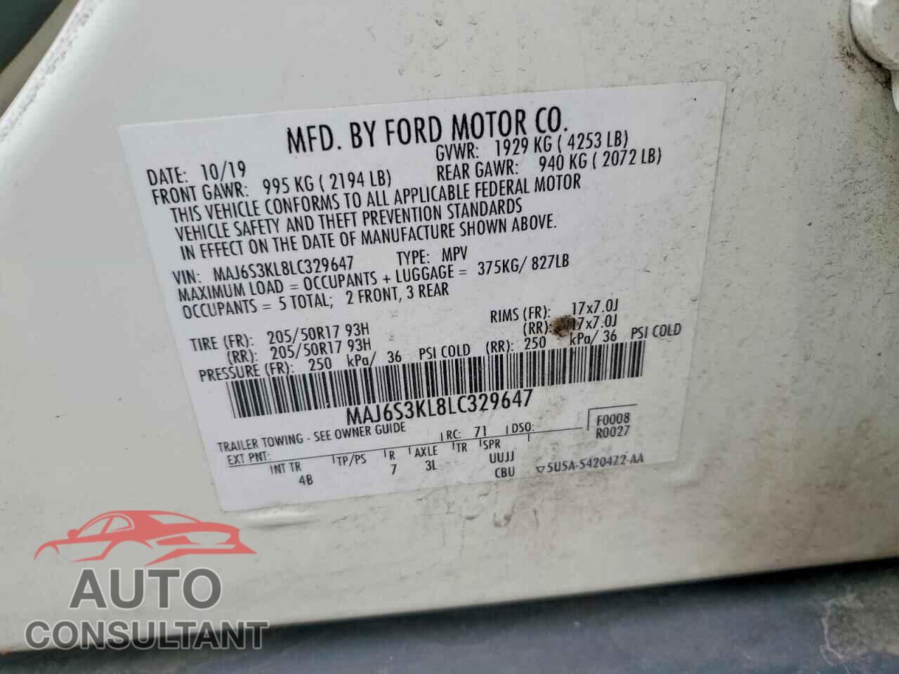 FORD ECOSPORT 2020 - MAJ6S3KL8LC329647