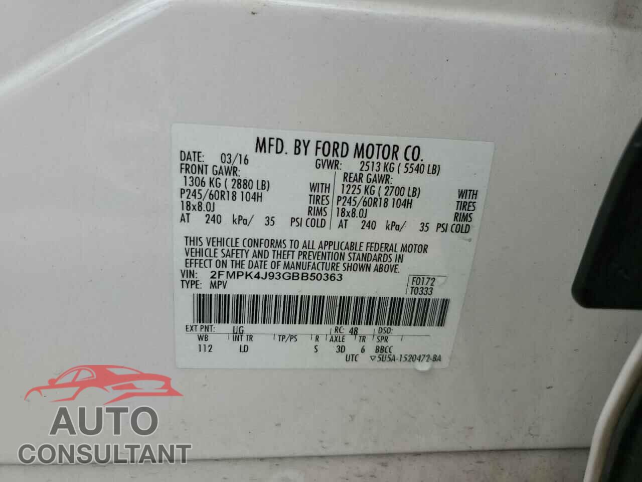 FORD EDGE 2016 - 2FMPK4J93GBB50363