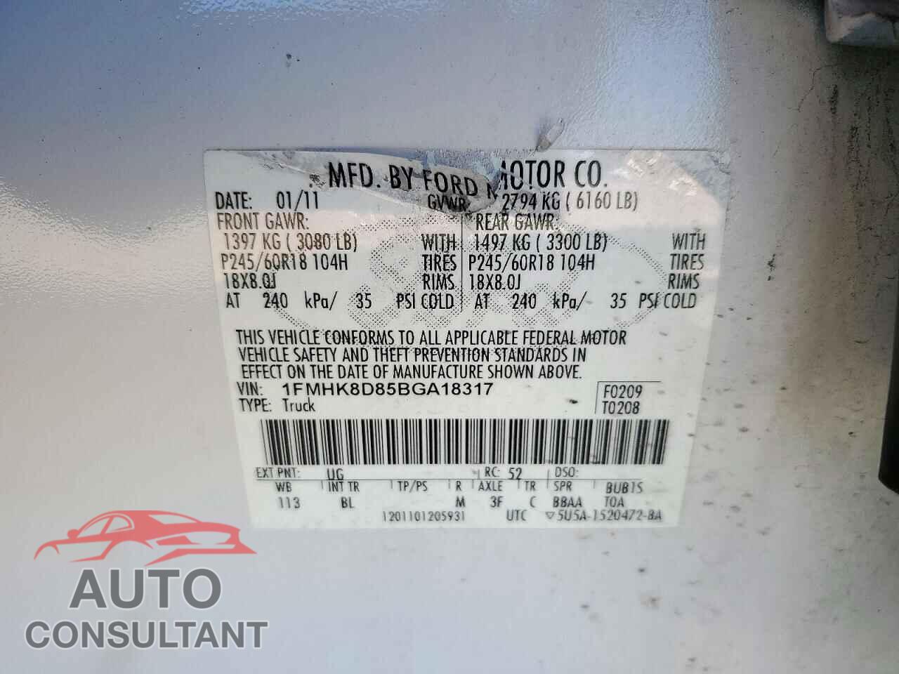 FORD EXPLORER 2011 - 1FMHK8D85BGA18317