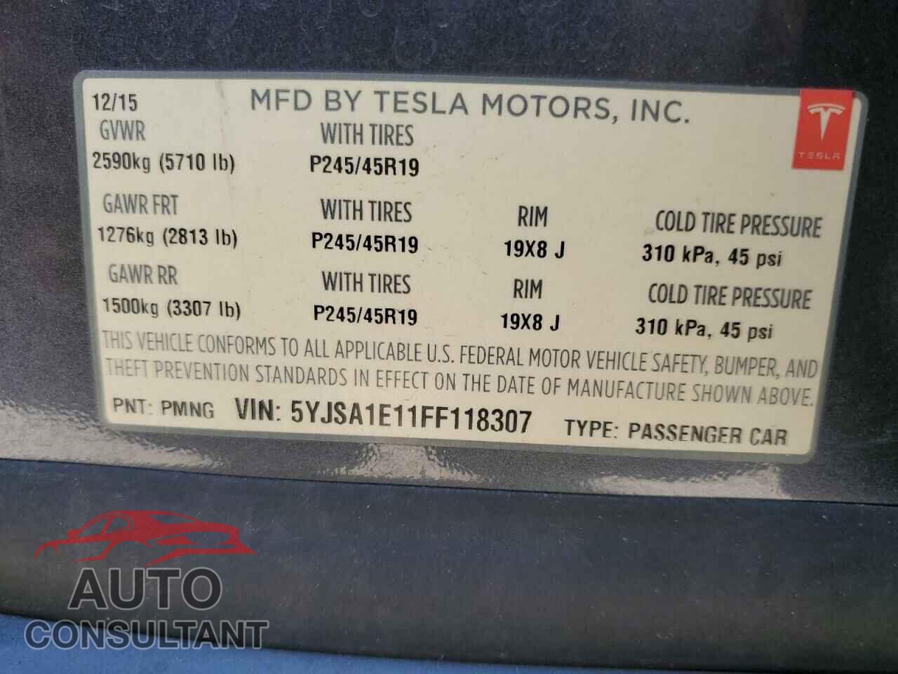 TESLA MODEL S 2015 - 5YJSA1E11FF118307