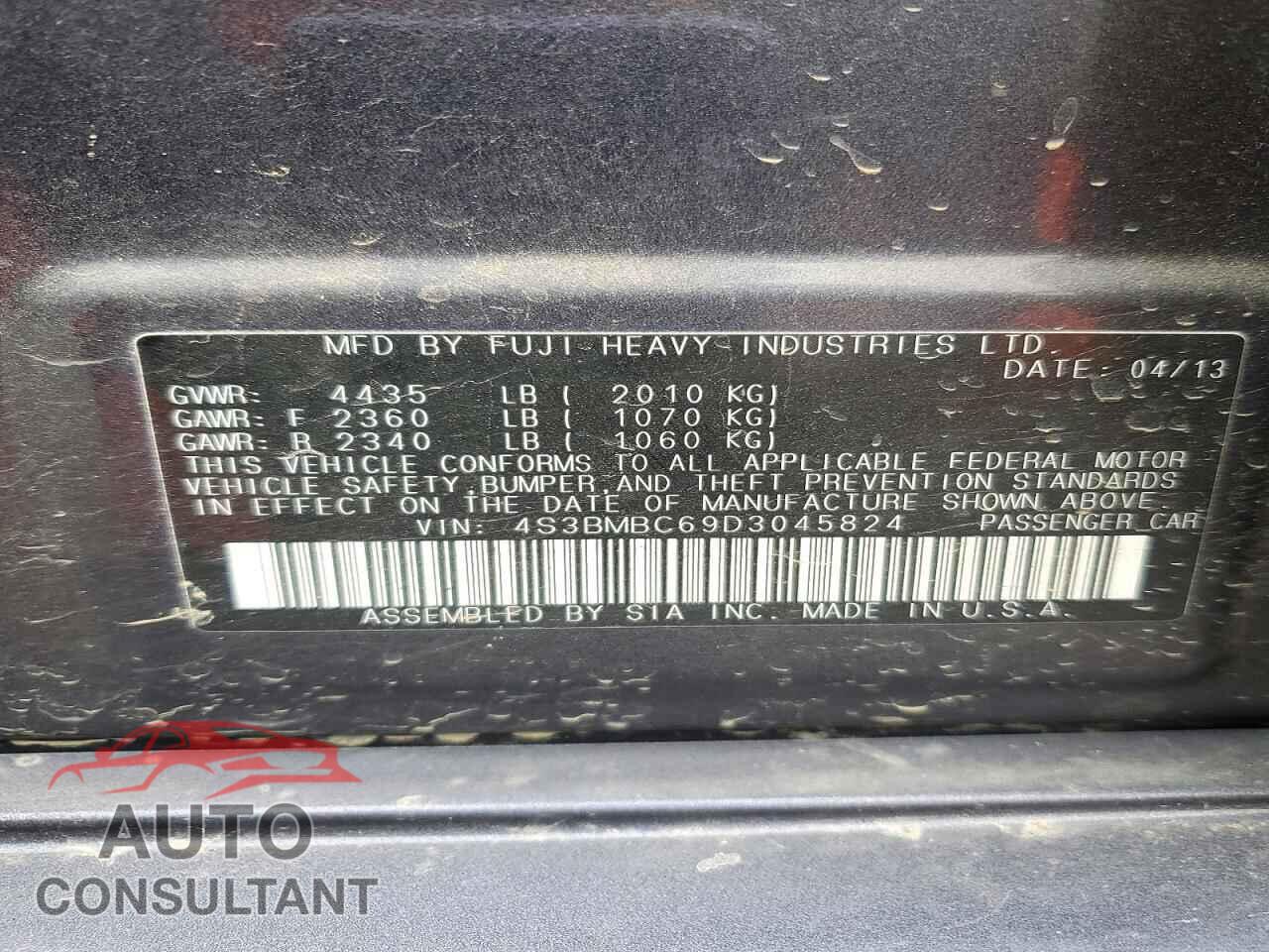 SUBARU LEGACY 2013 - 4S3BMBC69D3045824