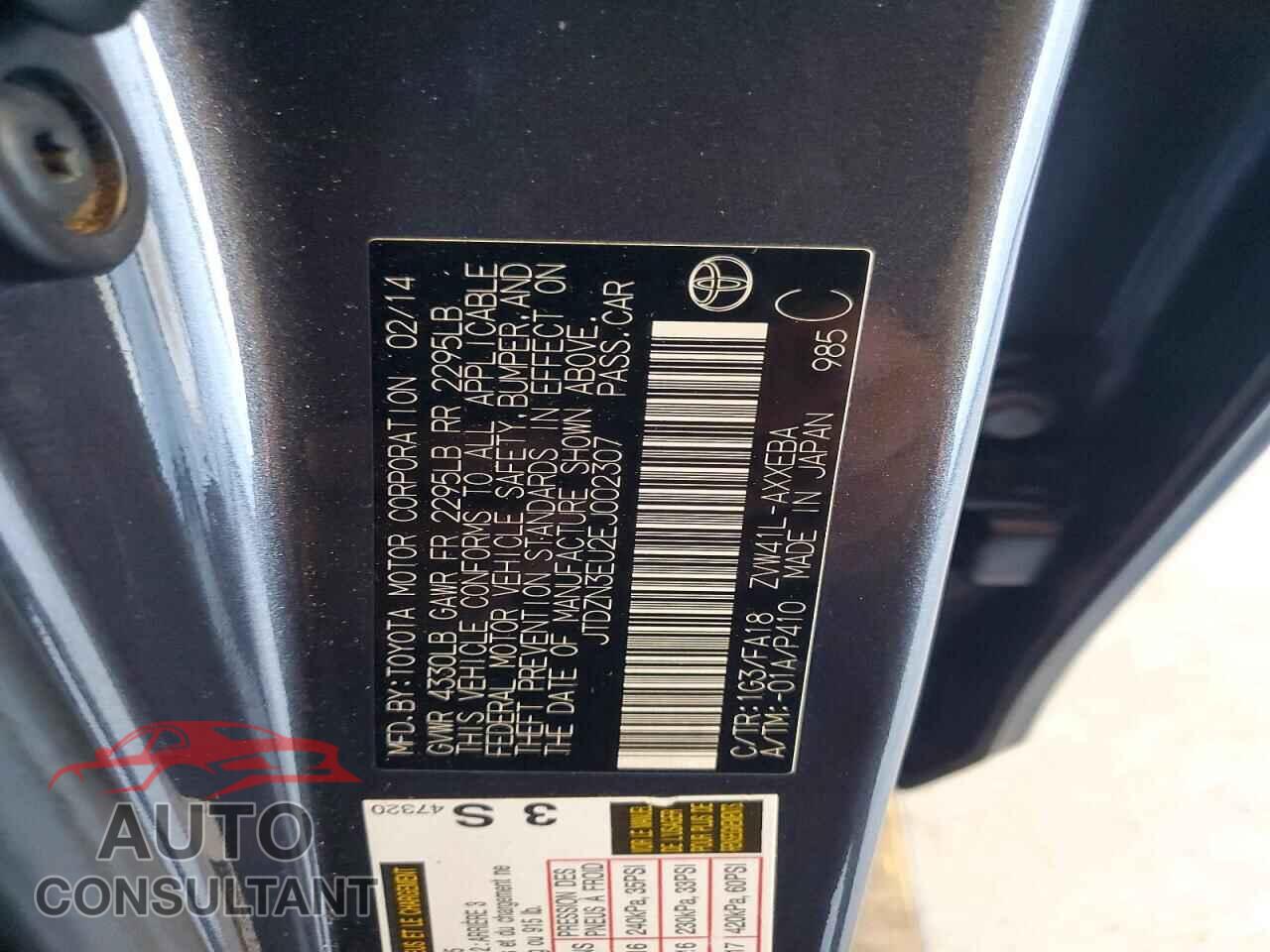 TOYOTA PRIUS 2014 - JTDZN3EU2EJ002307
