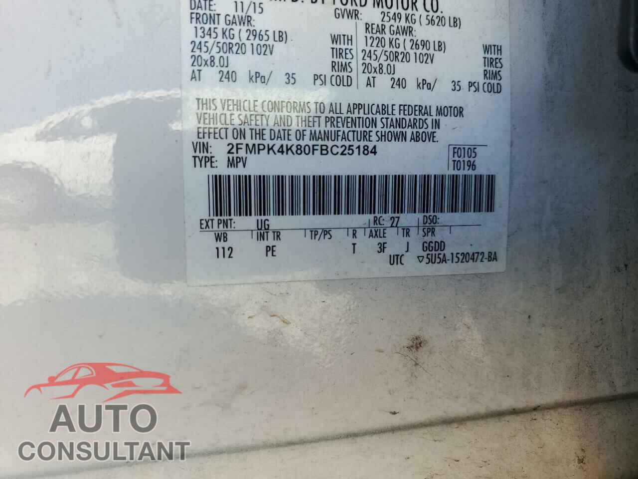 FORD EDGE 2015 - 2FMPK4K80FBC25184