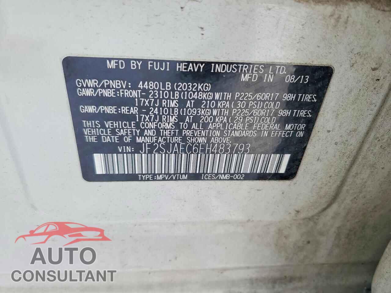 SUBARU FORESTER 2014 - JF2SJAEC6EH483793