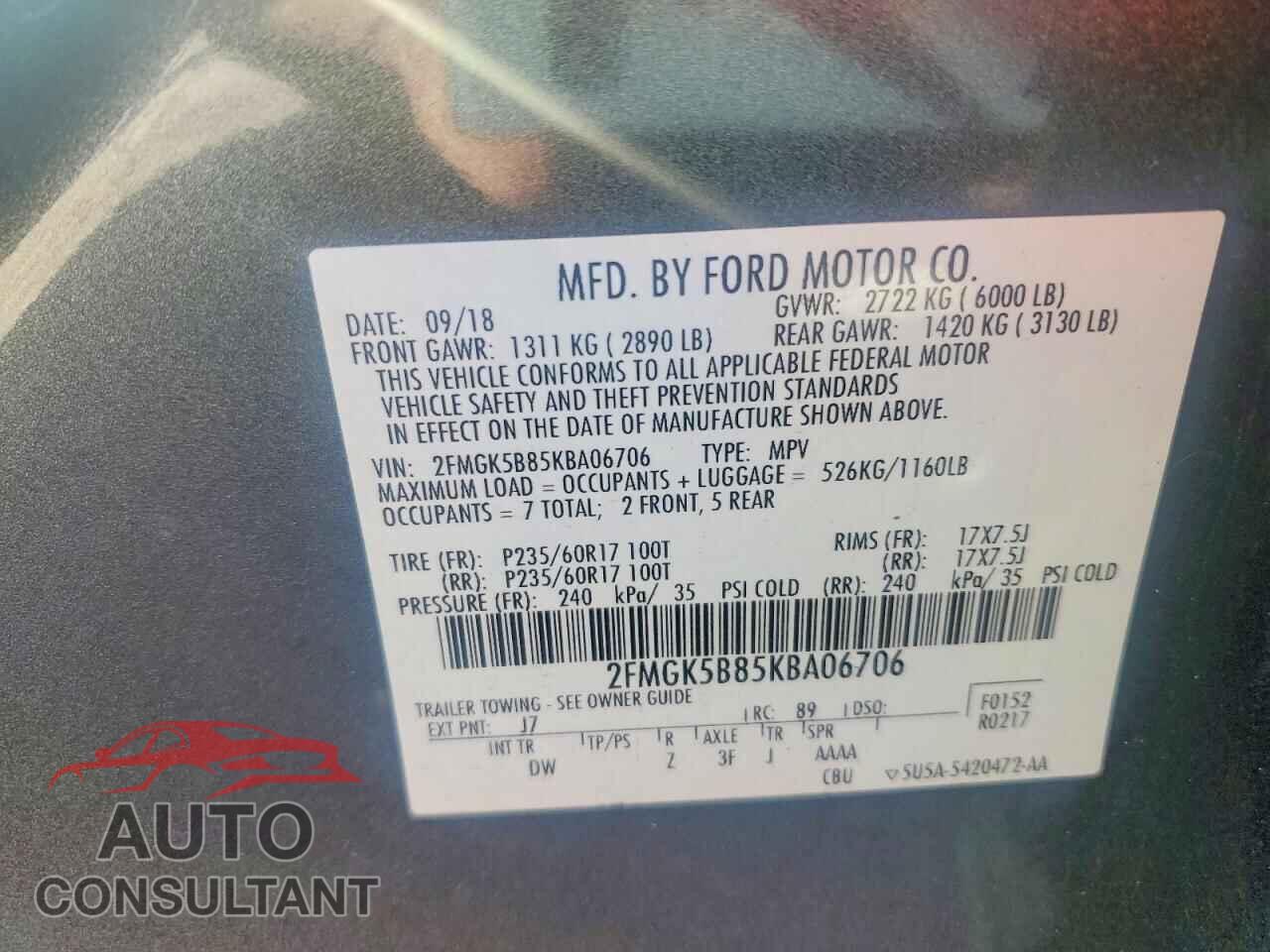 FORD FLEX 2019 - 2FMGK5B85KBA06706