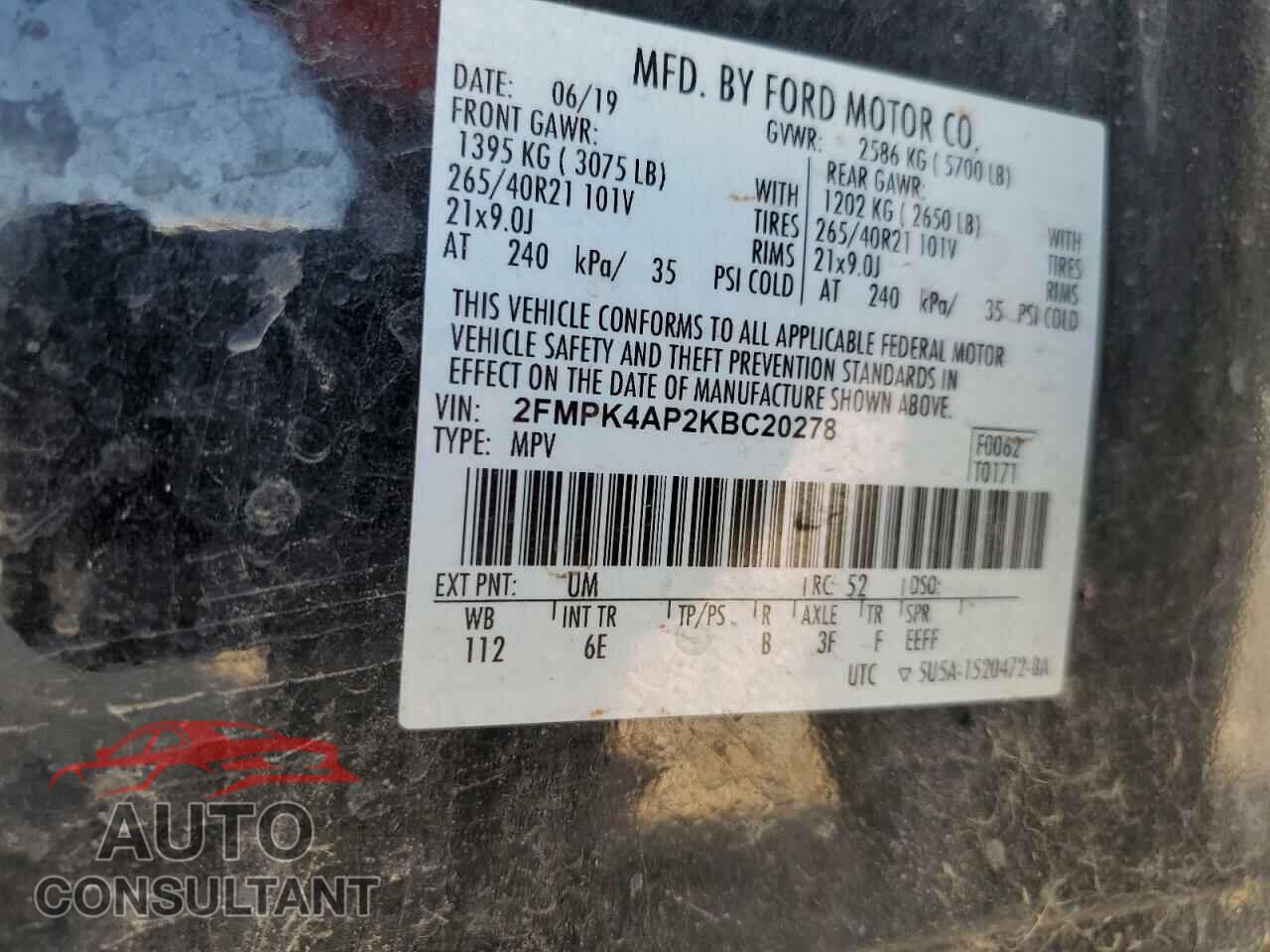 FORD EDGE 2019 - 2FMPK4AP2KBC20278