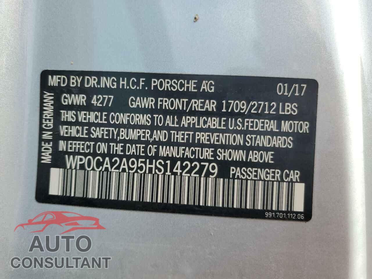 PORSCHE 911 2017 - WP0CA2A95HS142279