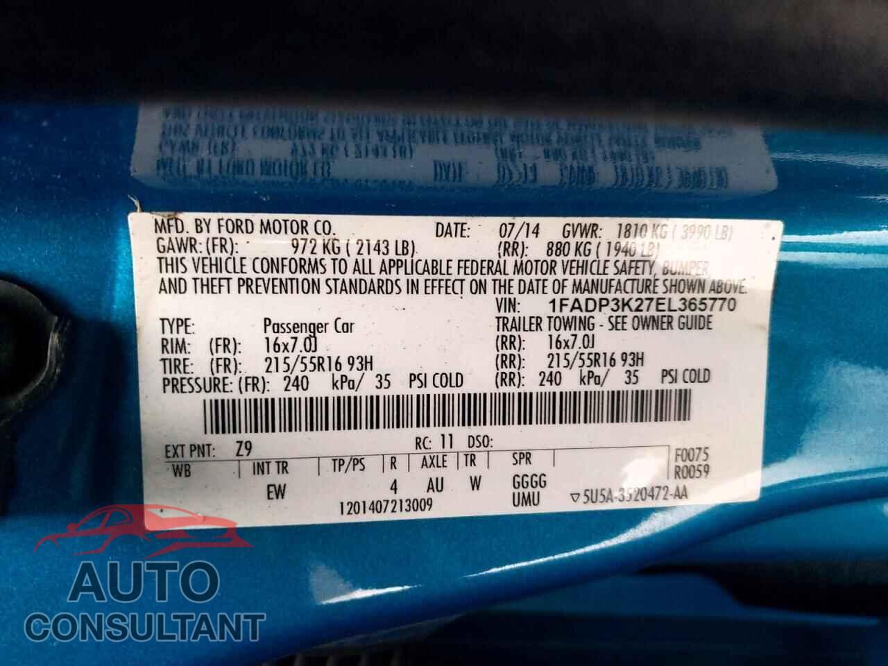FORD FOCUS 2014 - 1FADP3K27EL365770