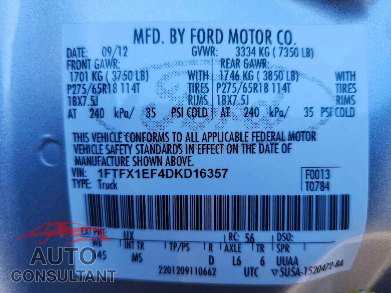 FORD F150 2013 - 1FTFX1EF4DKD16357