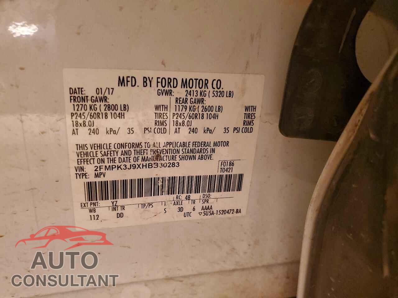 FORD EDGE 2017 - 2FMPK3J9XHBB30283