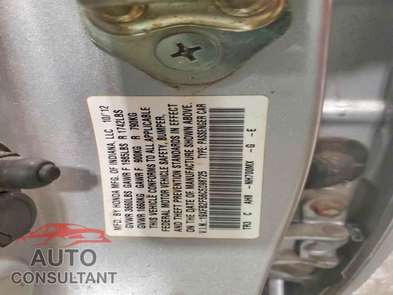 HONDA CIVIC 2012 - 19XFB2F56CE098725