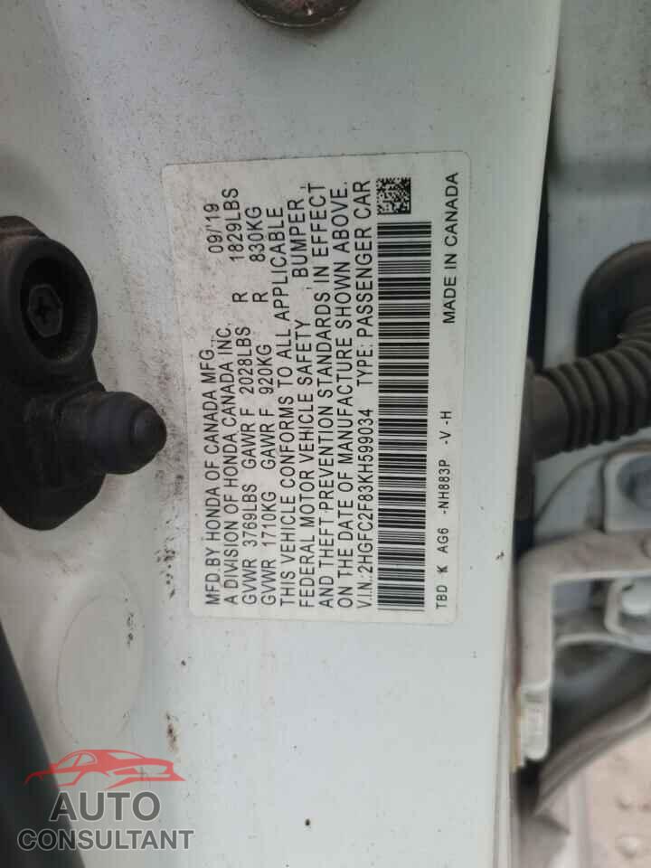 HONDA CIVIC 2019 - 2HGFC2F83KH599034