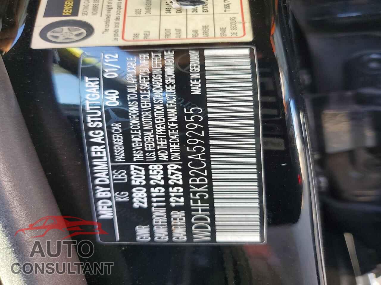MERCEDES-BENZ E-CLASS 2012 - WDDHF5KB2CA592955