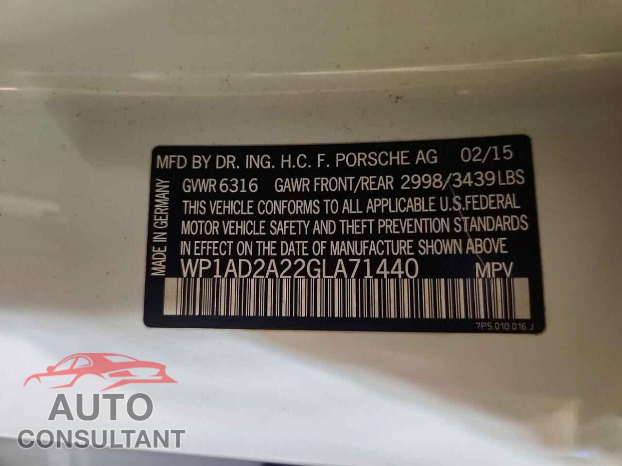 PORSCHE CAYENNE 2016 - WP1AD2A22GLA71440