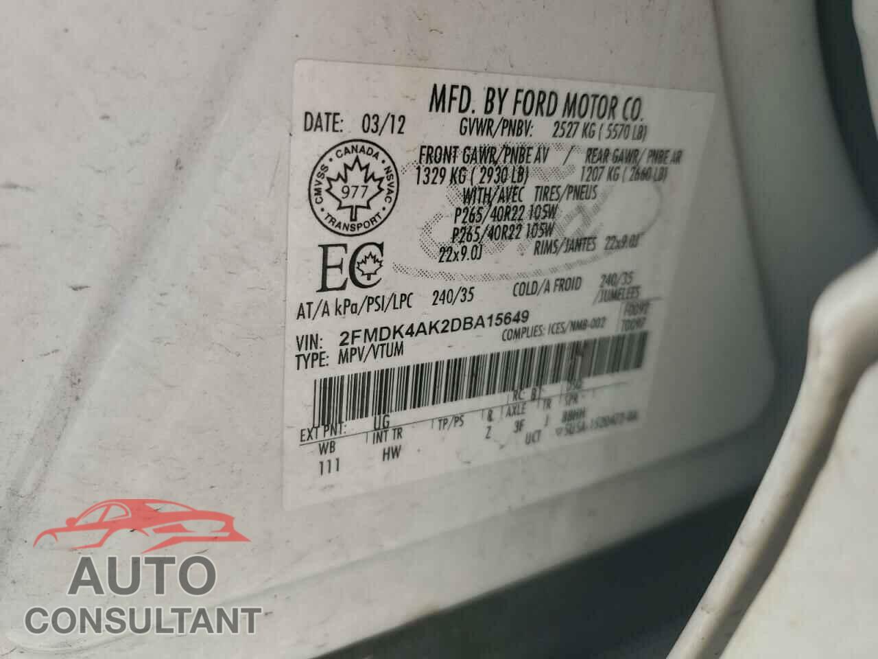 FORD EDGE 2013 - 2FMDK4AK2DBA15649