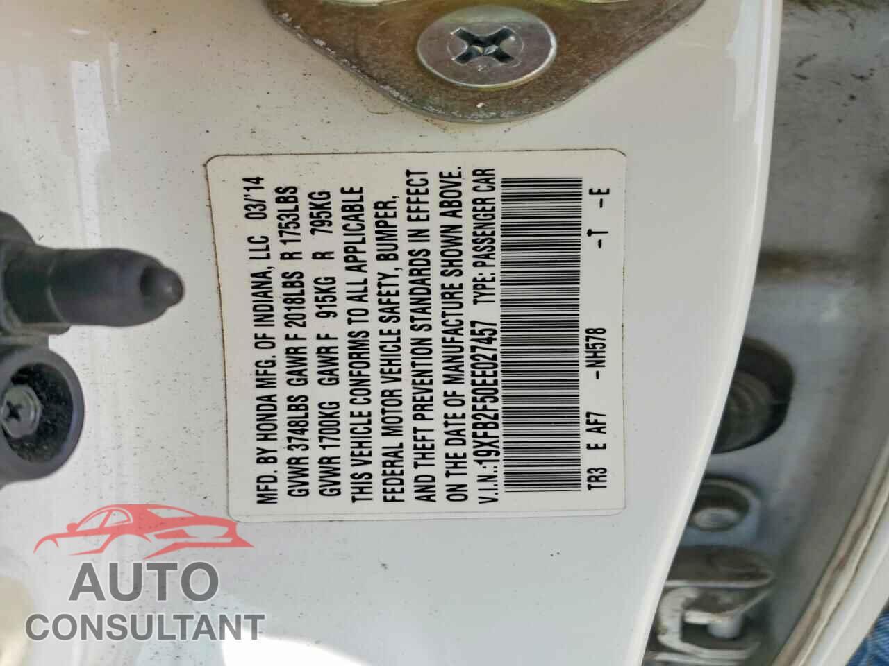HONDA CIVIC 2014 - 19XFB2F50EE027457