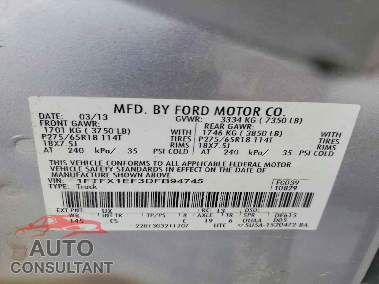 FORD F150 2013 - 1FTFX1EF3DFB94745