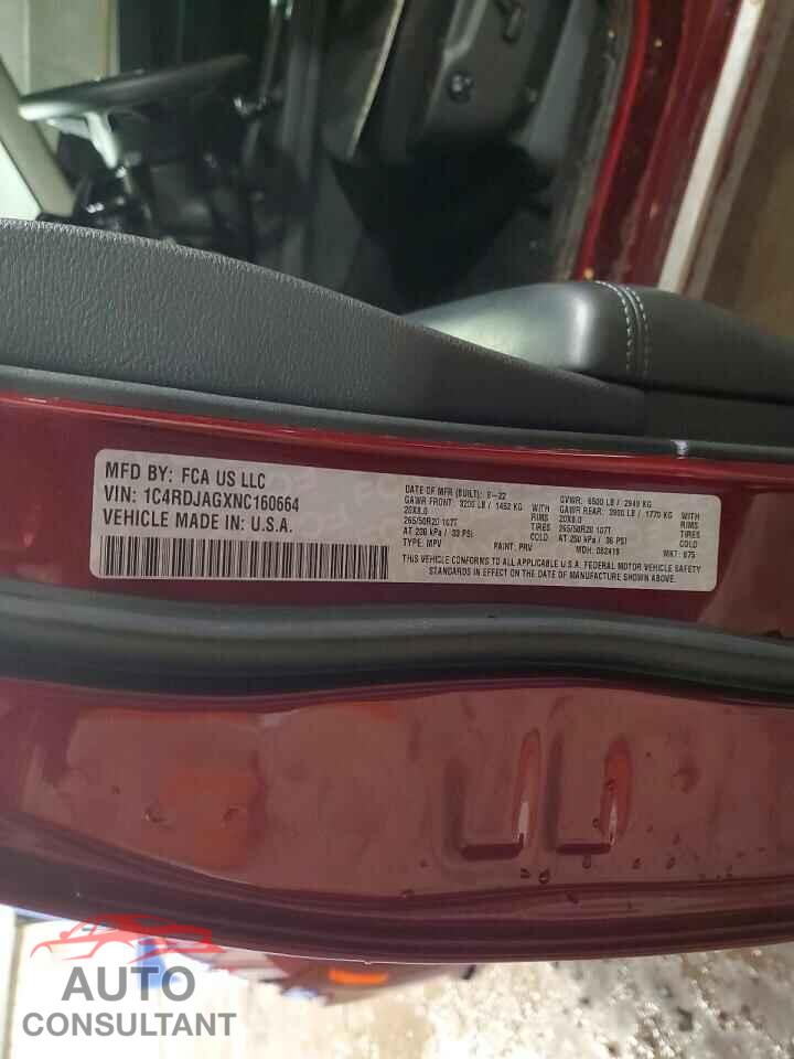 DODGE DURANGO 2022 - 1C4RDJAGXNC160664