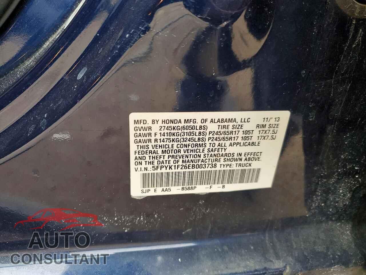 HONDA RIDGELINE 2014 - 5FPYK1F26EB003738