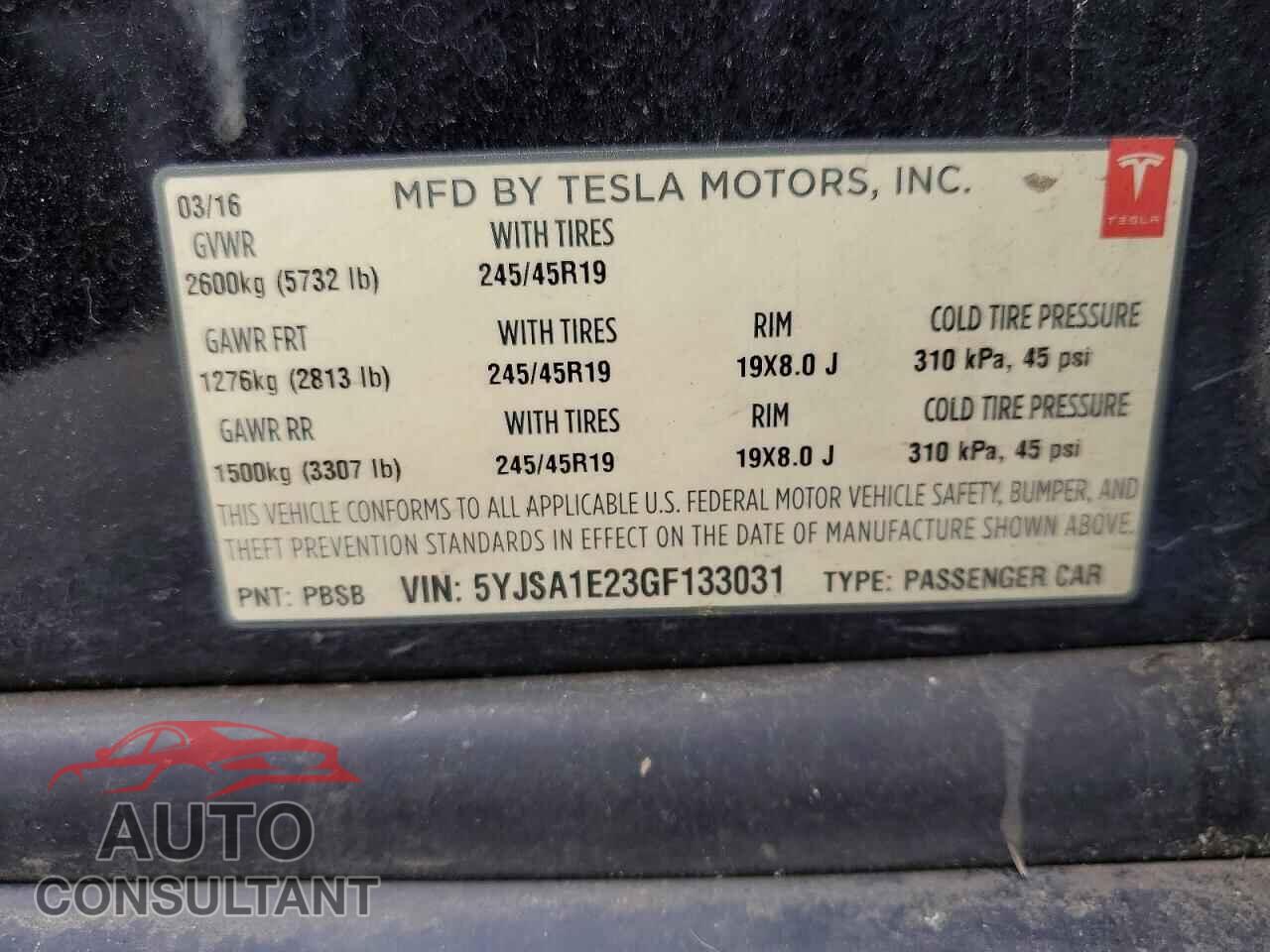 TESLA MODEL S 2016 - 5YJSA1E23GF133031