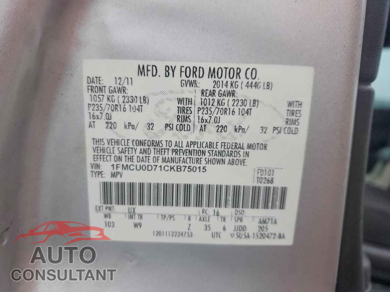 FORD ESCAPE 2012 - 1FMCU0D71CKB75015