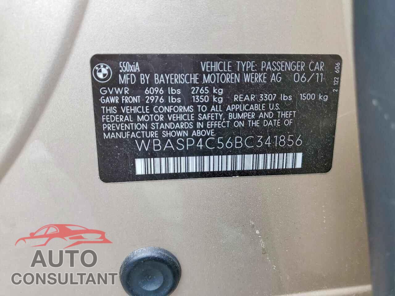 BMW 5 SERIES 2011 - WBASP4C56BC341856