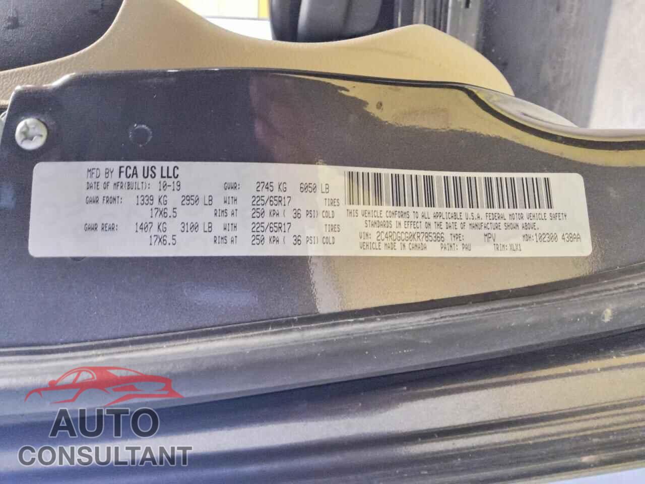 DODGE CARAVAN 2019 - 2C4RDGCG0KR785366