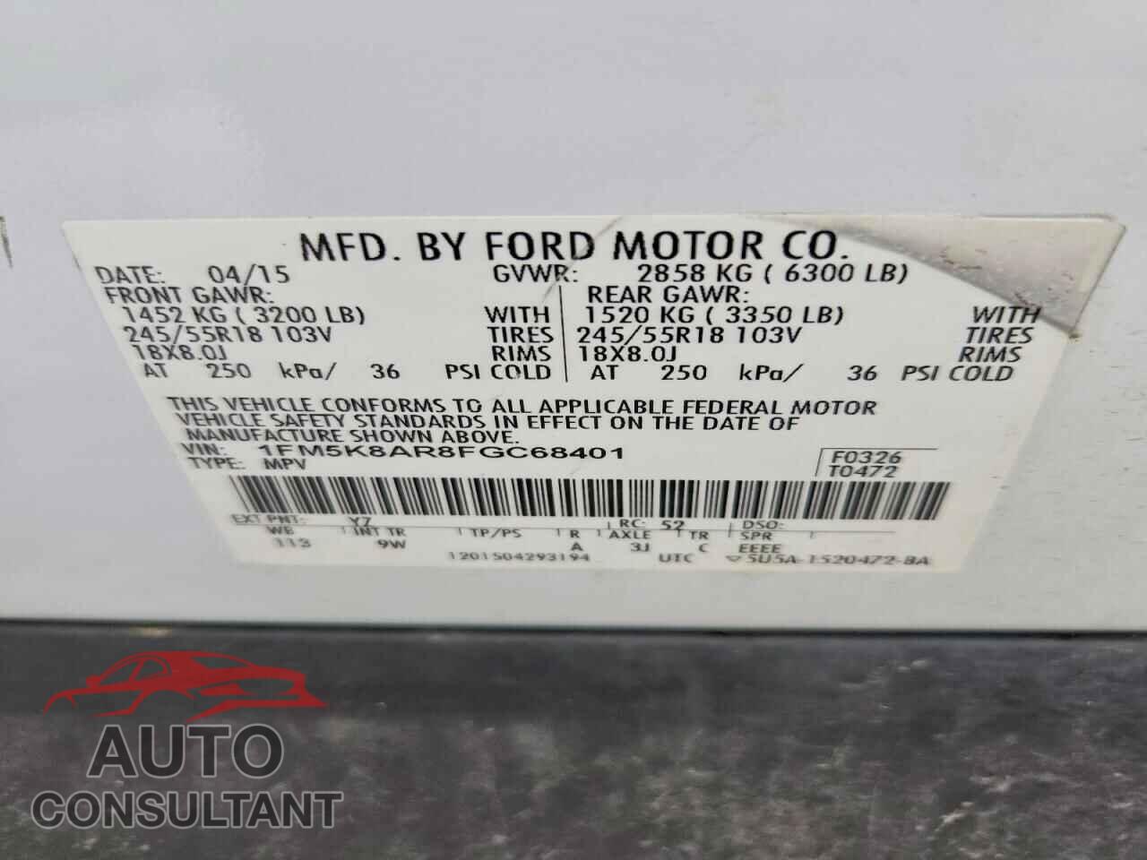 FORD EXPLORER 2015 - 1FM5K8AR8FGC68401