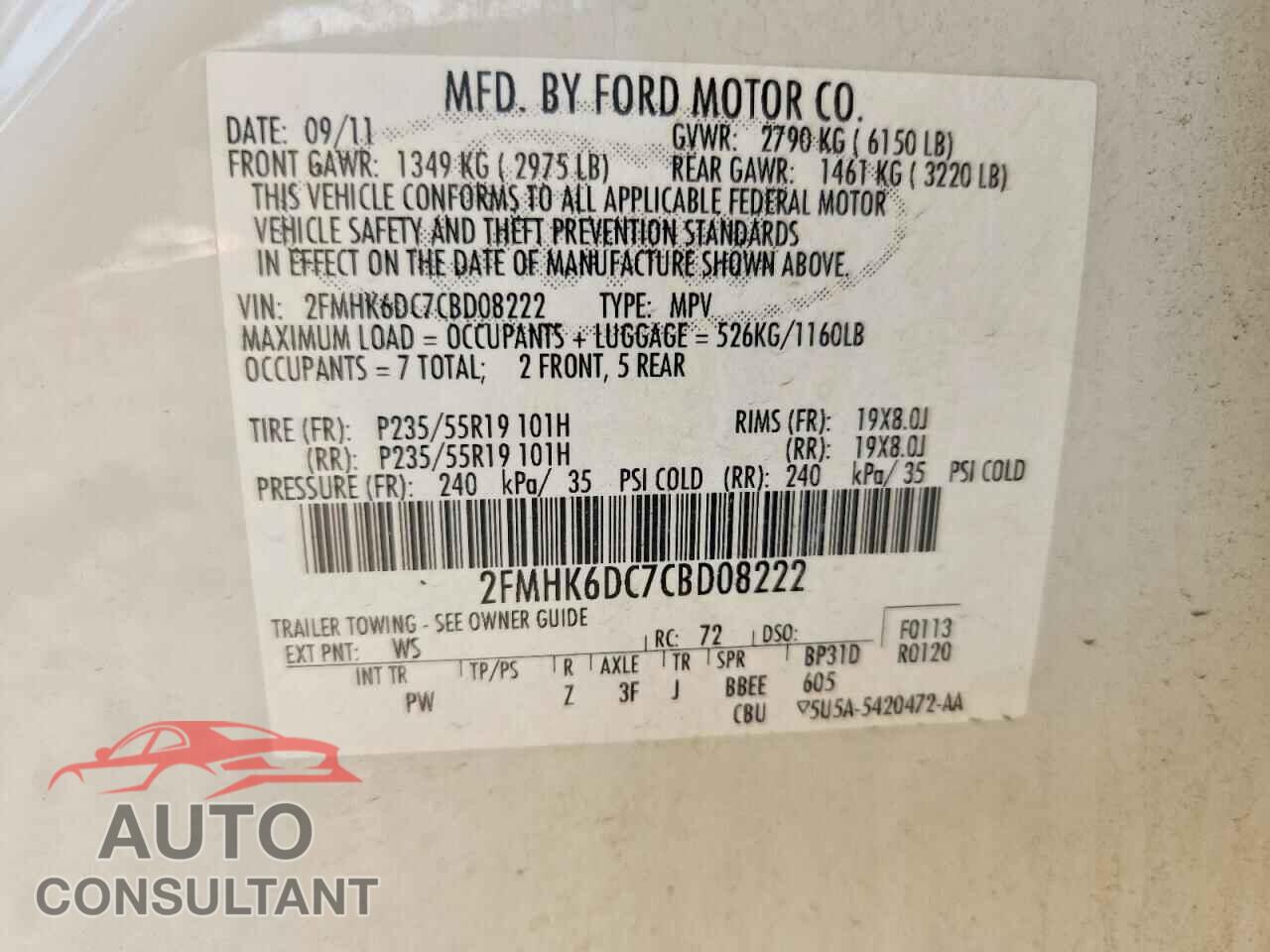 FORD FLEX 2012 - 2FMHK6DC7CBD08222