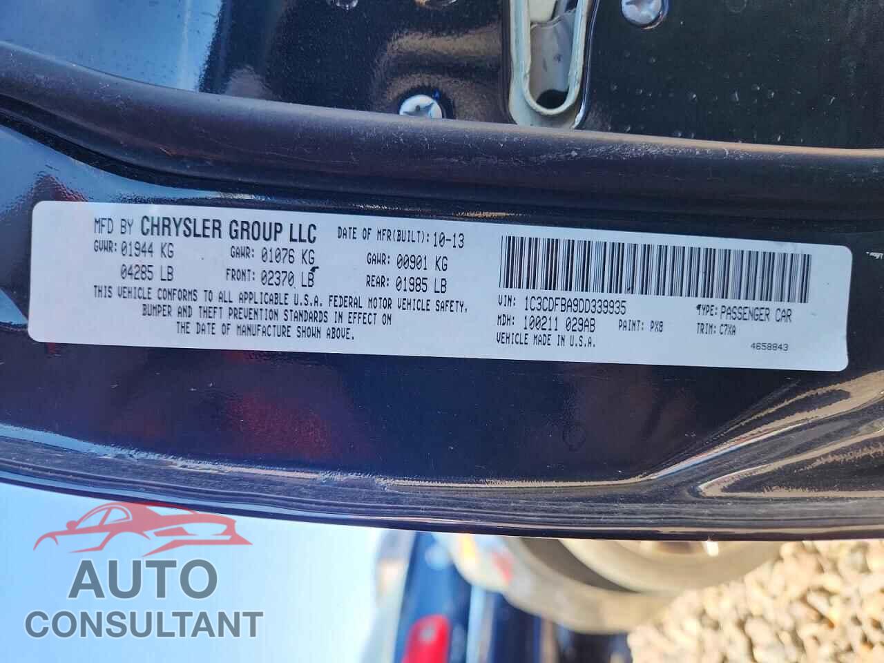 DODGE DART 2013 - 1C3CDFBA9DD339935