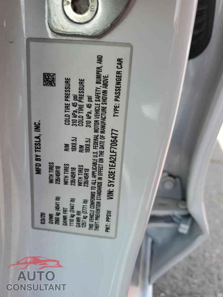 TESLA MODEL 3 2020 - 5YJ3E1EA2LF706477