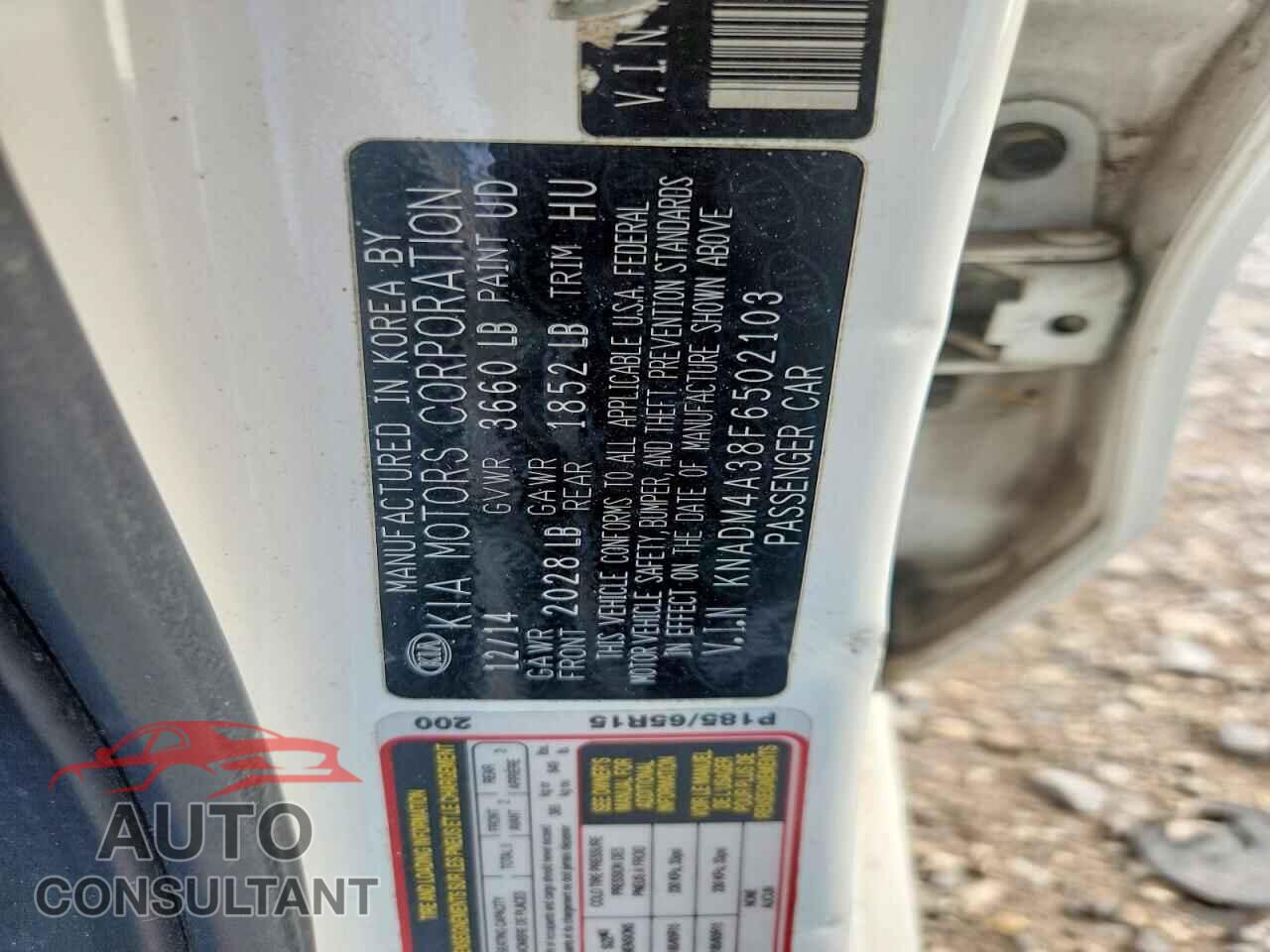 KIA RIO 2015 - KNADM4A38F6502103