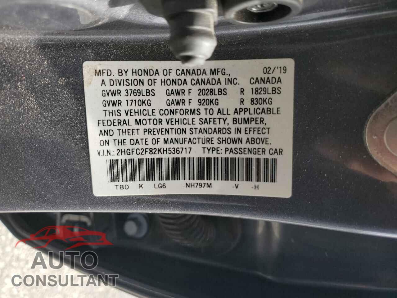 HONDA CIVIC 2019 - 2HGFC2F82KH536717