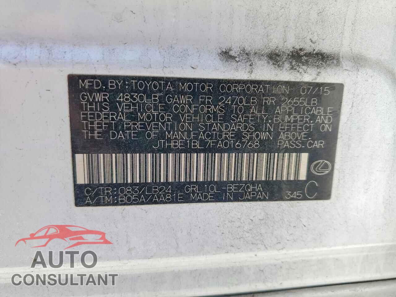 LEXUS GS350 2015 - JTHBE1BL7FA016768