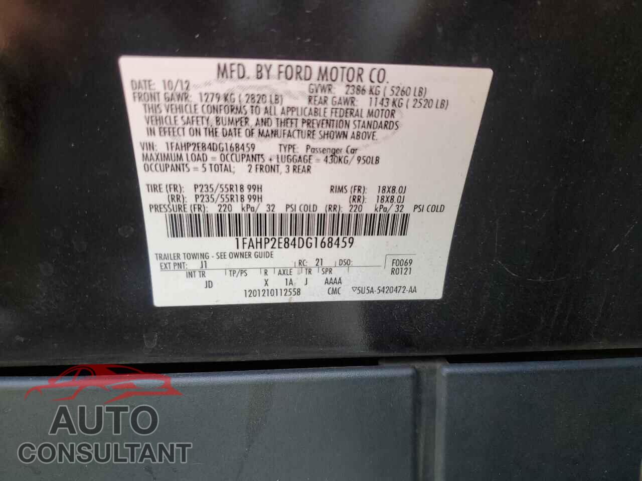 FORD TAURUS 2013 - 1FAHP2E84DG168459