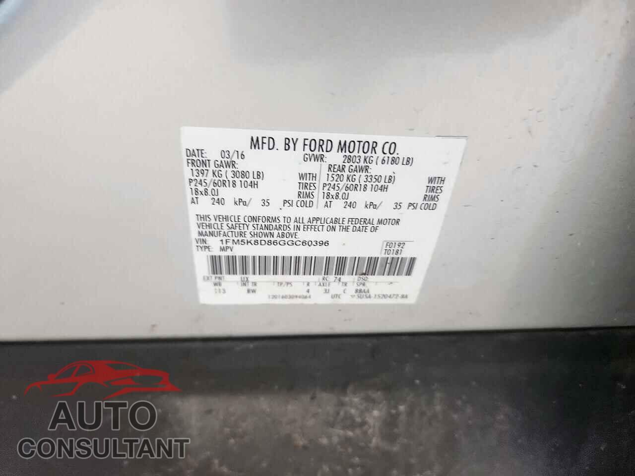 FORD EXPLORER 2016 - 1FM5K8D86GGC60396