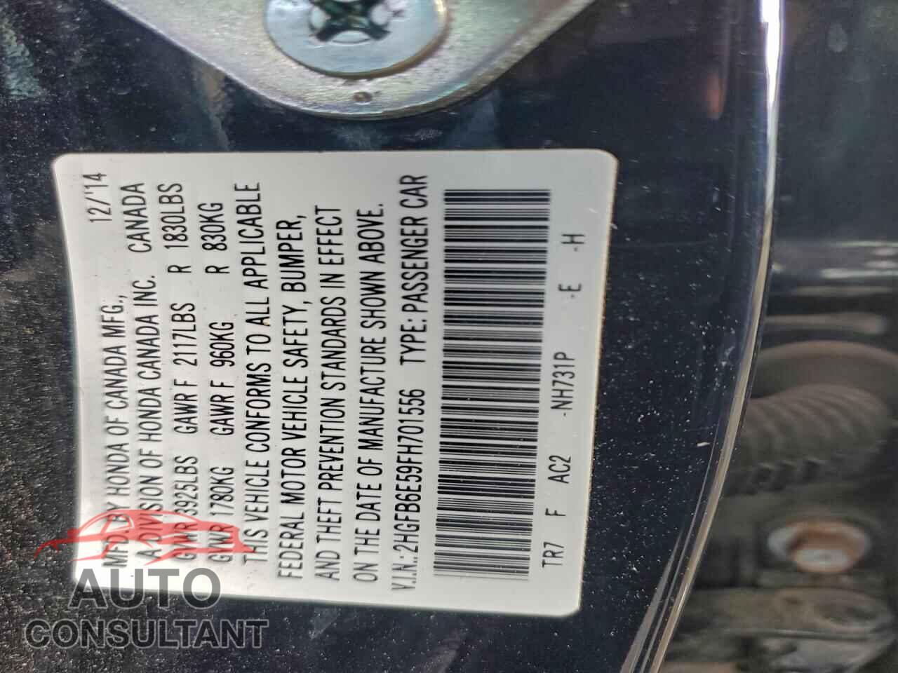HONDA CIVIC 2015 - 2HGFB6E59FH701556