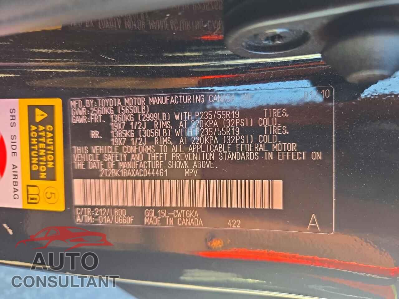 LEXUS RX350 2010 - 2T2BK1BAXAC044461